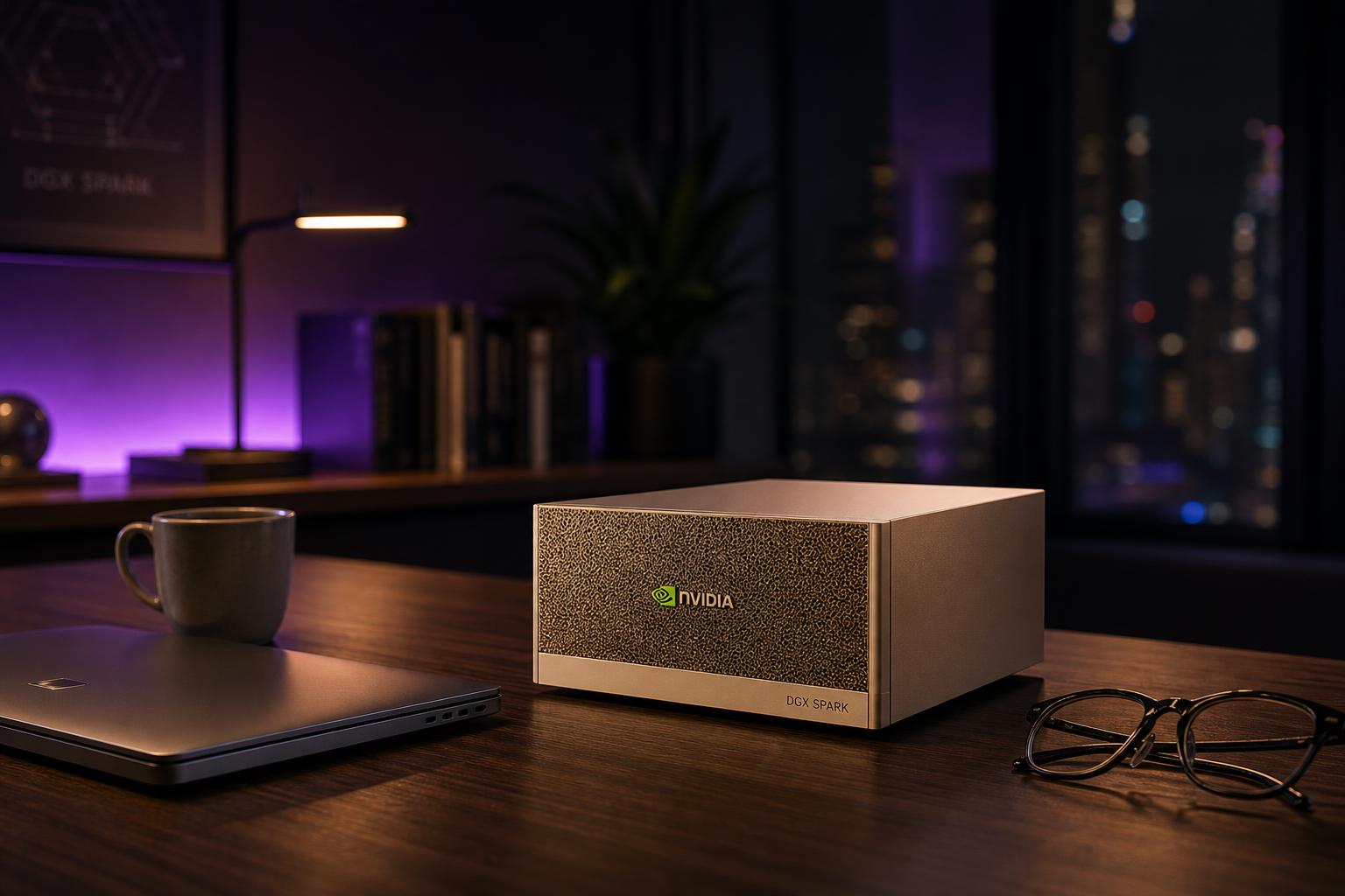 NVIDIA DGX Spark AI Server Enterprise GPU Computing Platform 4TB 128GB, estación de escritorio sobre una mesa de oficina